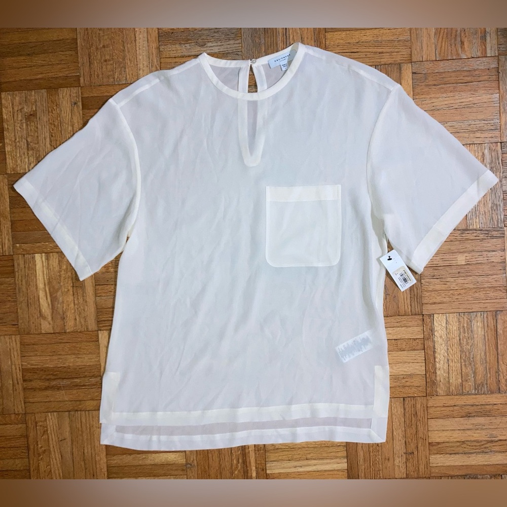 NWT $250 Equipment Off White Silk Short Sleeve Blouse L